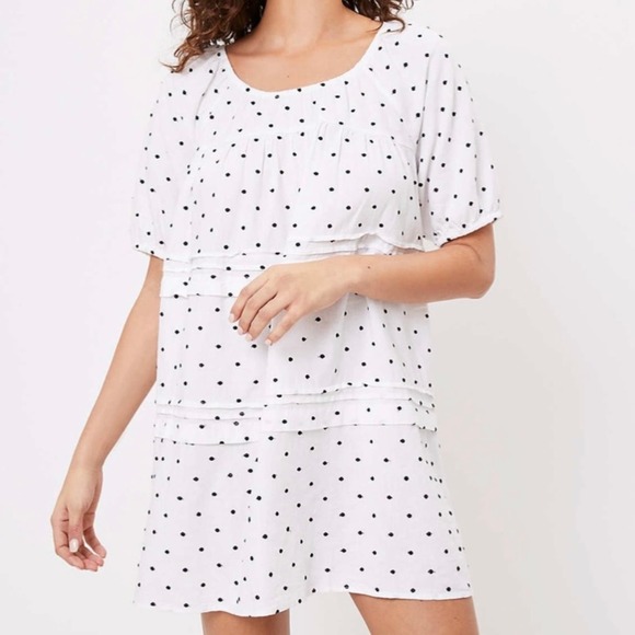LOFT Dresses & Skirts - Ann Taylor LOFT Beach Linen Polka Dot Puff Sleeve Mini Dress NWT
